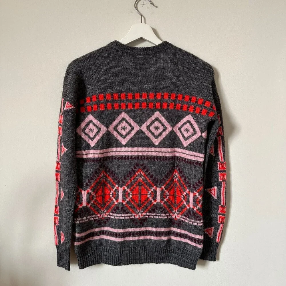 J. Crew Fair Isle Geometric Mohair Sweater Size XS Charcoal